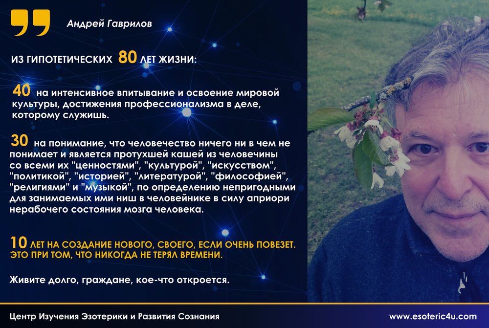 Андрей Гаврилов: из гипотетических 80 лет, у нас есть 10, если повезет