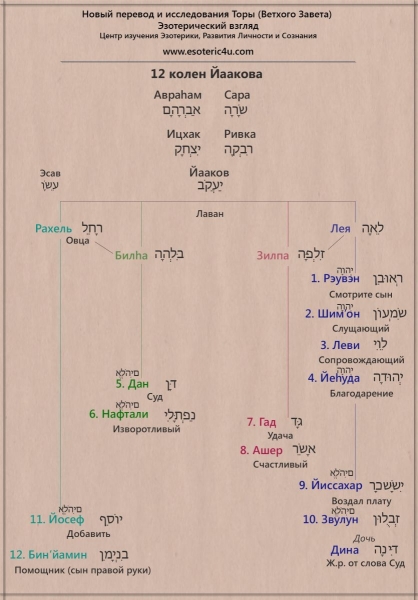 12 колен Израилевых, 12 сыновей Йаакова. Тора (Ветхий Завет), новый перевод и исследование. Эзотерический взгляд